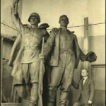 S. Selikhanov in the workshop near his composition "Glory to Soviet Soldiers and Partisans". 1950. BGAMLI.
