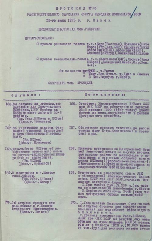 Протокол № 20 распорядительного заседания Совета народных комиссаров БССР