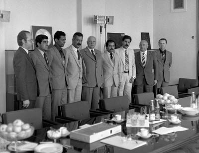Председатель Президиума Верховного Совета БССР И.Е. Поляков (в центре) во время встречи с делегацией Палестины