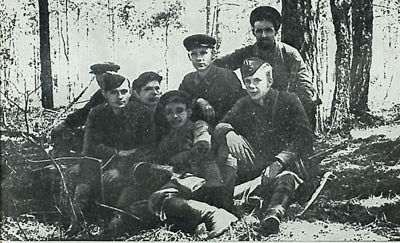 К.Т. Мазуров (1-й слева) и партизанские руководителями Ф.М. Лемешенок, В.И. Ливенцев
