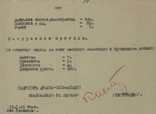 Отчет Красно-Слободского подпольного райкома КП(б)Б за декабрь 1943 г.