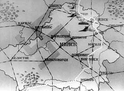 Мульткарта Беларуси с указанием границы освобождённой территории перед 
проведением операции «Багратион»