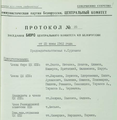 Протокол № 25 заседания Бюро Центрального комитета Коммунистической партии Белоруссии